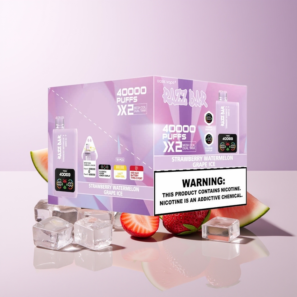 Razz Bar 40000 Puffs Fresa Sandía - Uva Hielo Pantalla de Potencia Chile Por Mayor