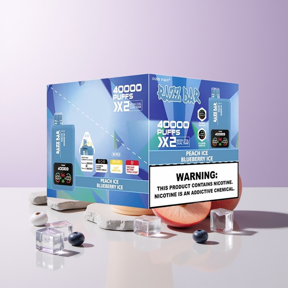 Razz Bar 40000 Puffs Melocotón Helado - Arándano Helado Pantalla de Potencia Chile Por Mayor