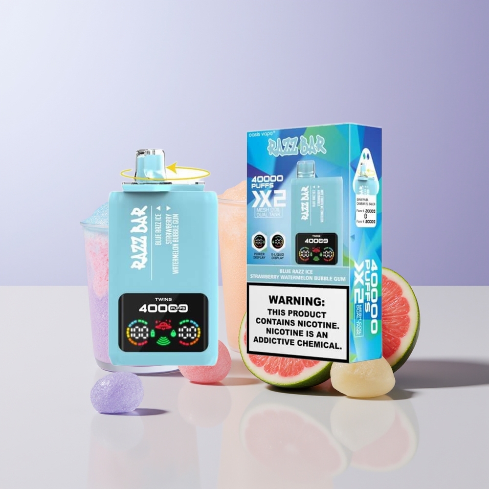 Razz Bar 40000 Puffs Vape Desechable Blue Razz Ice-Fresa Sandía Chicle Burbuja Pantalla de Potencia Chile Por Mayor