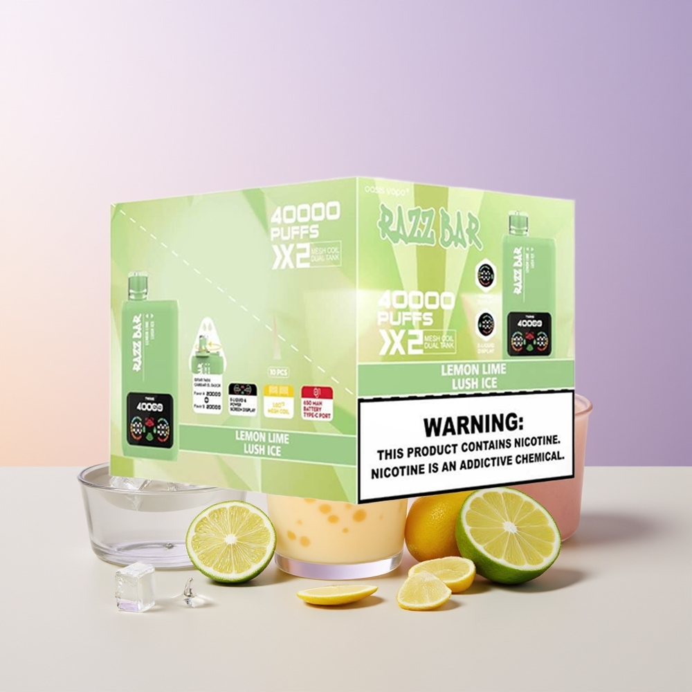 Razz Bar 40000 Puffs Vape Desechable Limón Lima - Lush Ice Pantalla de Potencia Chile Por Mayor