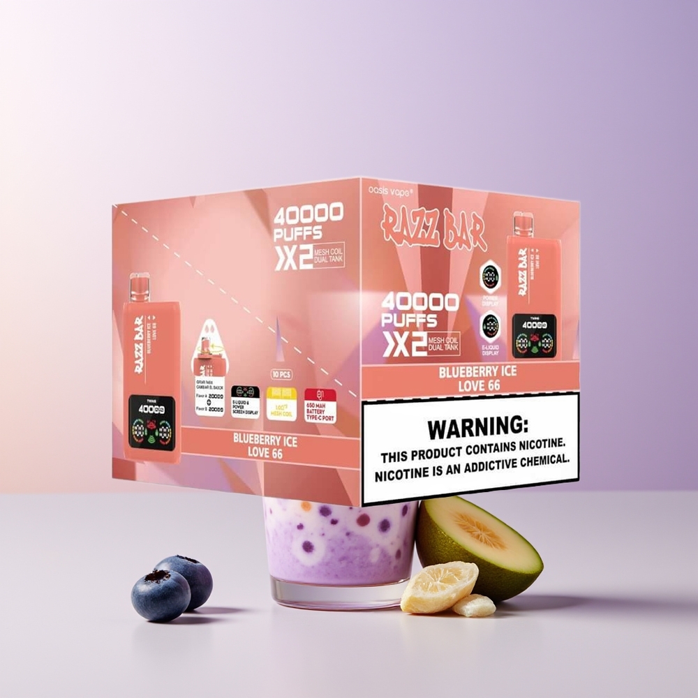 Razz Bar 40000 Puffs Vape Disposable Arándano Hielo - Love 66 Tipo-C Chile Por Mayor