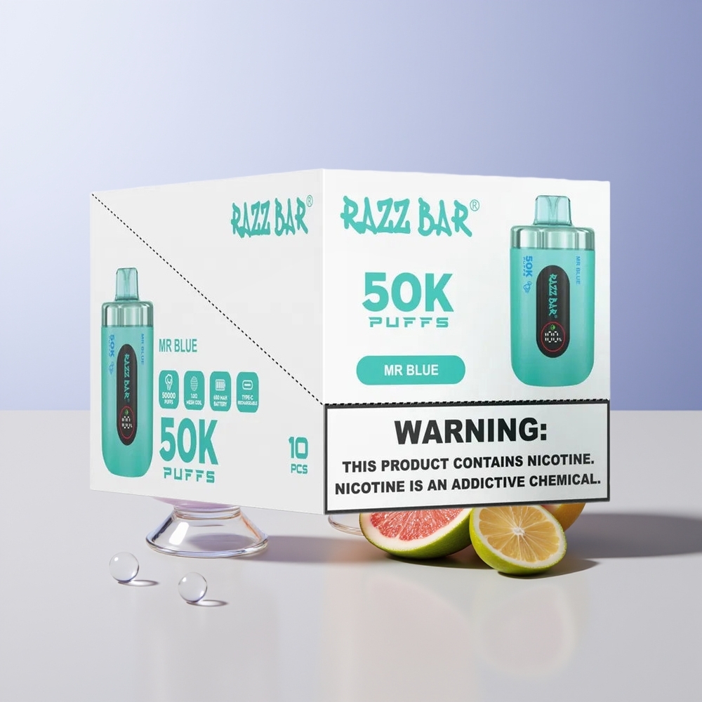 Razz Bar 50K Puffs Vape Desechable Sr Azul Tipo-C Recargable Chile Por Mayor