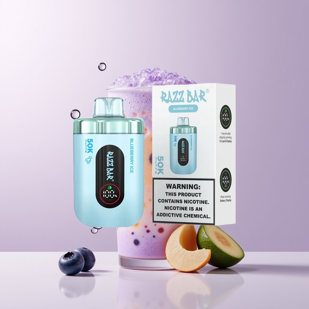 Razz Bar 50K Puffs Vape Disposable Arándano Azul Hielo 2% Nicotina Chile Por Mayor