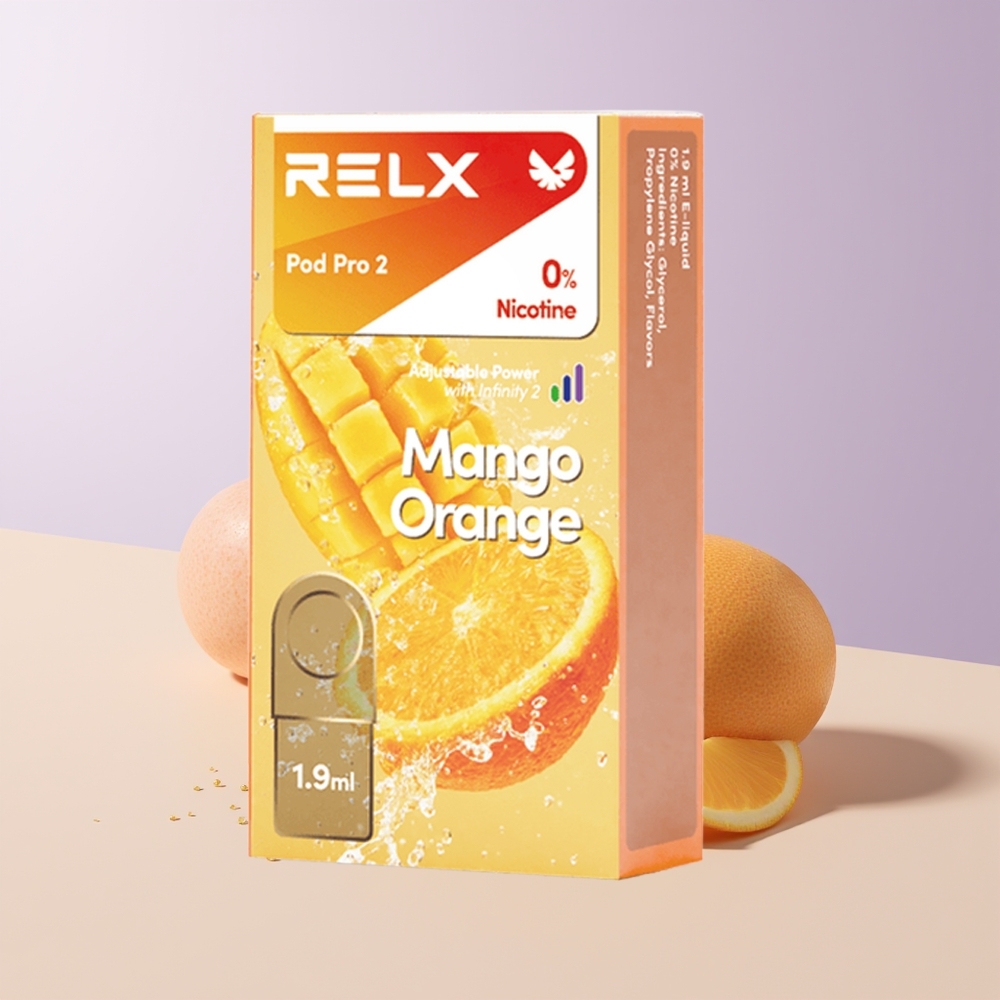 RELX Pod Pro 2 600 Bocanadas Mango Naranja 3 Ajustes de Voltaje Chile Por Mayor