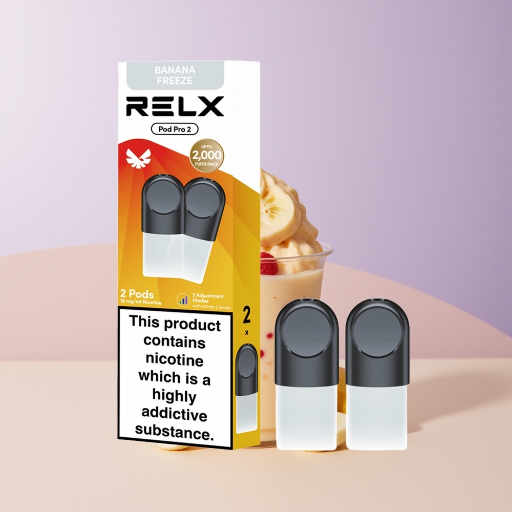 RELX Pod Pro 2 600 Chupadas Postre-Banana Congelado 3 Ajustes de Voltaje Chile Por Mayor